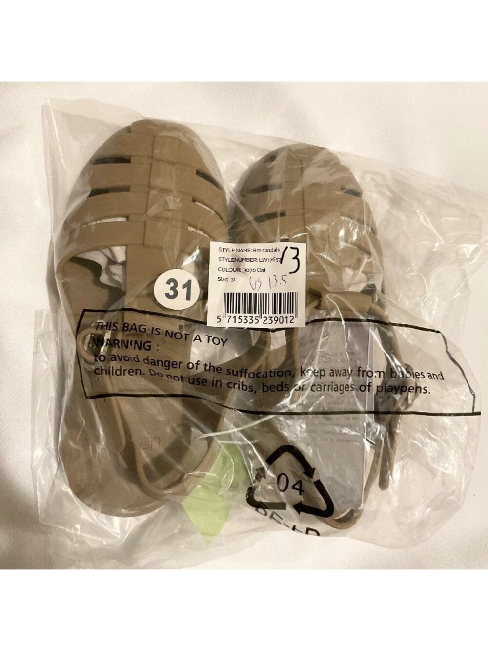 NWT LIEWOOD Bre Sandals oat brown EU 31 US13-13.5 boy girl